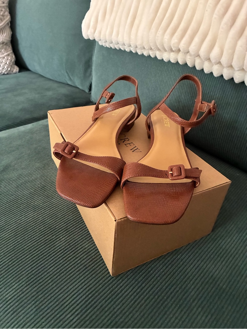 J. Crew Tan Brown Leather Square-Toe Slingback Sandals